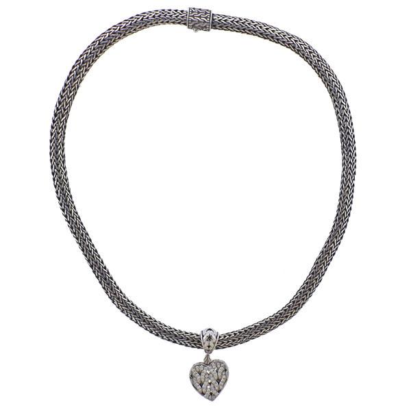 John Hardy Silver Gold Diamond Pendant on Classic Chain (1 of 3)