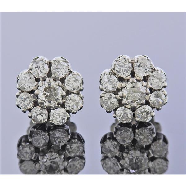 Mid Century Platinum Diamond Cluster Earrings (1 of 3)