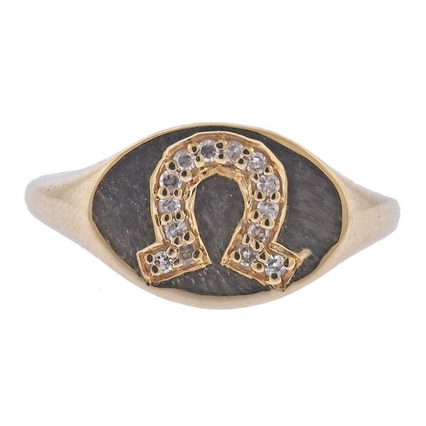 14k Gold Diamond Horseshoe Signet Ring (1 of 3)