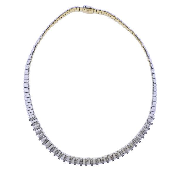 Chimento 18k Gold Diamond Reversible Necklace: METAL: 18k Gold. MEASUREMENTS: Necklace is 16.25" long and 9mm wide. Can be worn on either side. GEMSTONES: Diamonds approx. 0.62ctw. MARKED: Chimento, 750, Italian mark. WEIGHT: 50 grams.Gemston