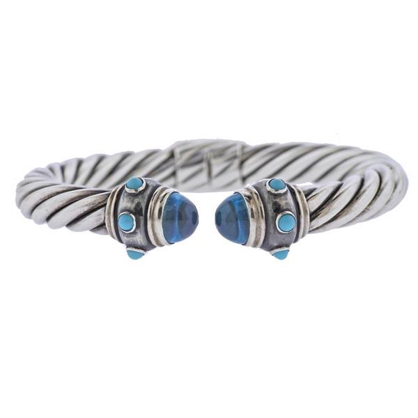 David Yurman Silver Topaz Turquoise Cuff Bracelet (1 of 3)