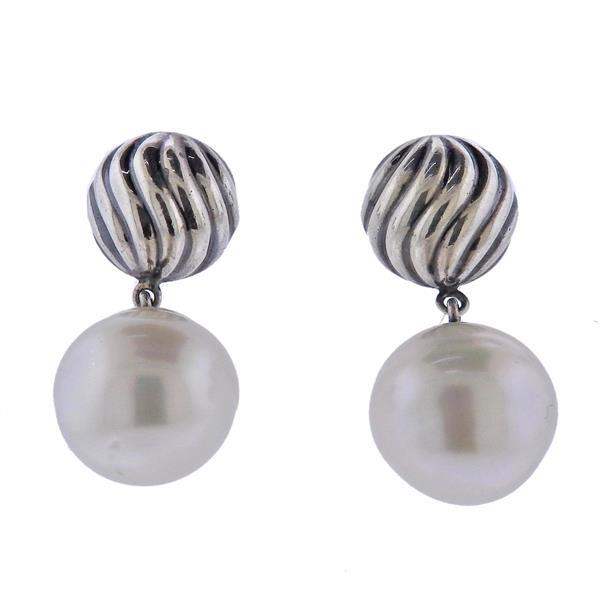 David Yurman Silver Pearl Drop Earrings (1 of 3)