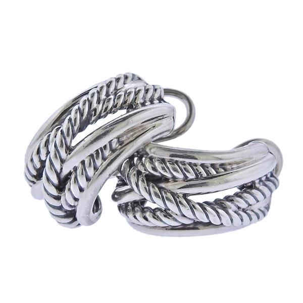 David Yurman Silver Hoop Crossover Earrings (1 of 3)