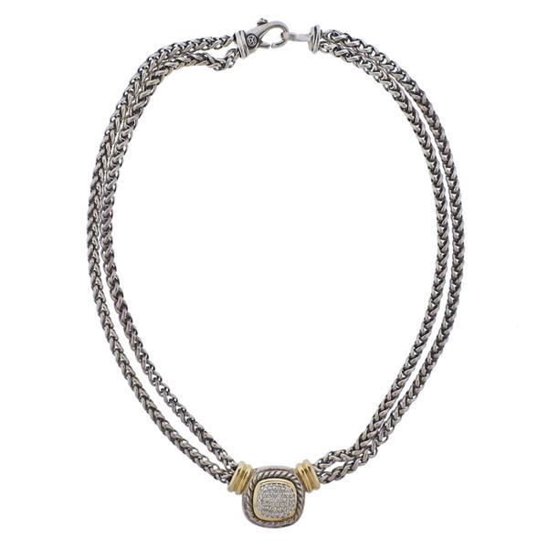 David Yurman Silver 18k Gold Diamond Pendant Necklace (1 of 4)