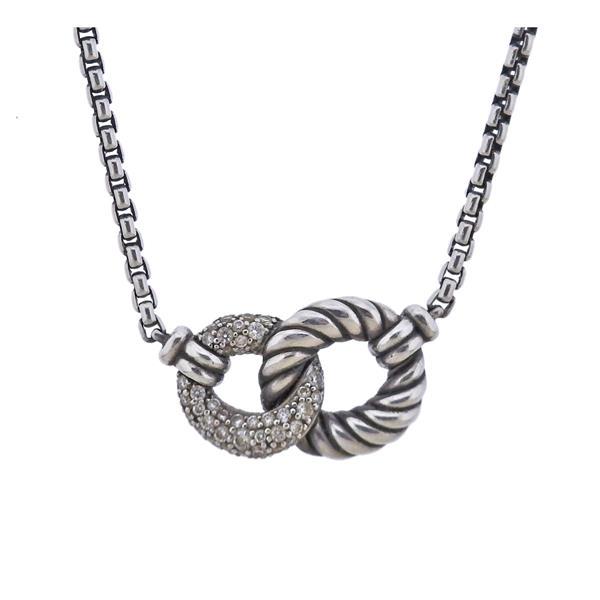 David Yurman Silver Diamond Pendant Box Chain Necklace (1 of 3)