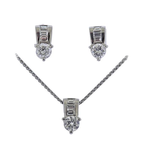 Platinum Diamond Earrings Pendant Necklace Set (1 of 4)