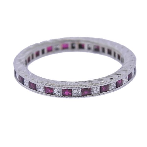 18k Gold Diamond Ruby Eternity Wedding Band Ring (1 of 2)