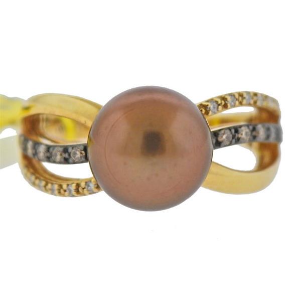 LeVian Le Vian 14k Gold Chocolate Pearl Diamond Ring (1 of 4)