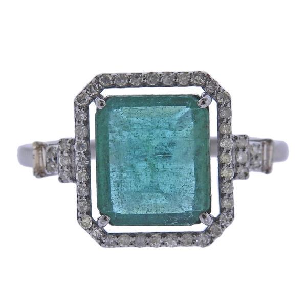 Sterling Silver Diamond Emerald Ring (1 of 4)