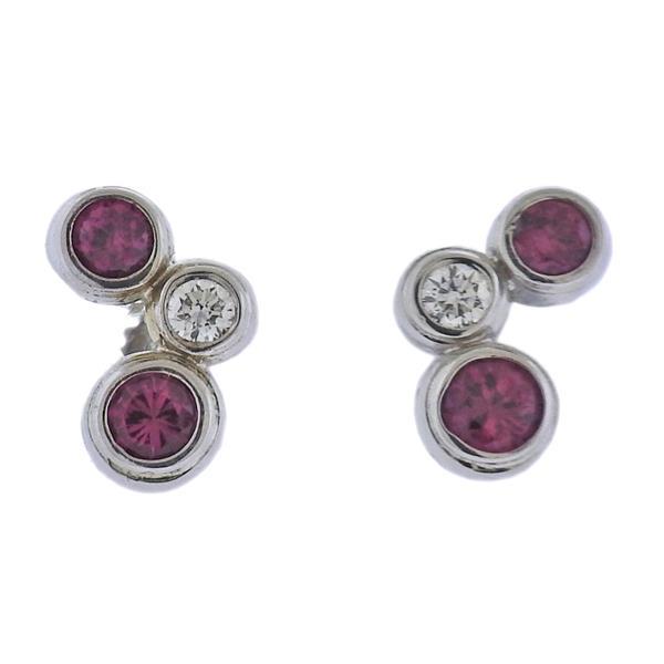 Tiffany & Co Bubble Platinum Diamond Ruby Earrings (1 of 3)