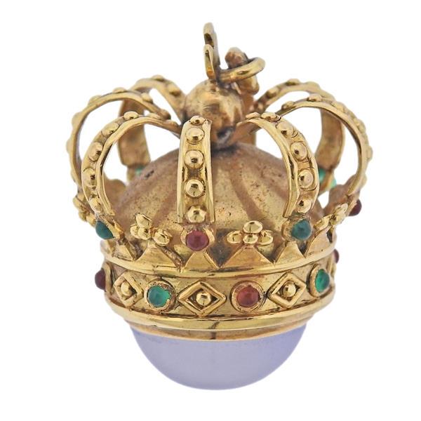 18k Gold Chrysoprase Chalcedony Agate Charm Pendant: METAL: 18k Gold. MEASUREMENTS: Pendant is 30mm x 25mm. GEMSTONES: Chrysoprase, Chalcedony, Agate. MARKED: 454 on bale. WEIGHT: 12.7 grams.Gemstones have not been graded for color and clarity ,and test