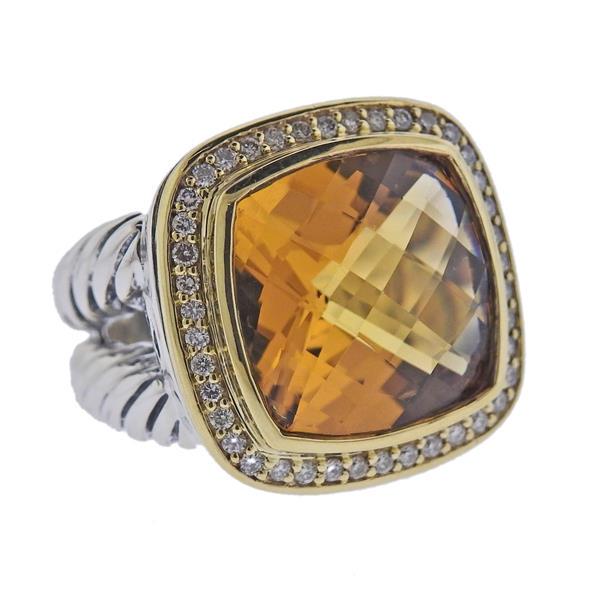 David Yurman Silver 18k Gold Diamond Citrine Ring (1 of 4)