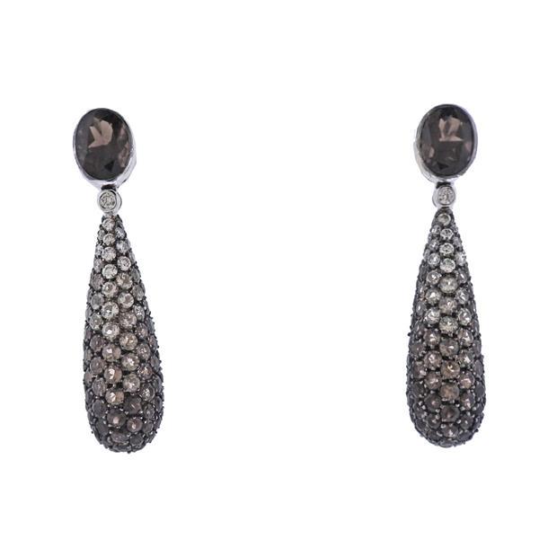 18k Gold Diamond Smokey Topaz Earrings (1 of 3)