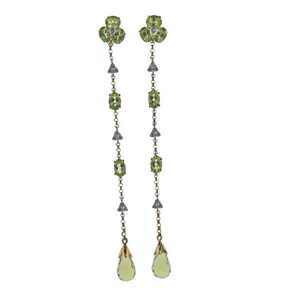18k Gold Diamond Peridot Drop Earrings (1 of 2)