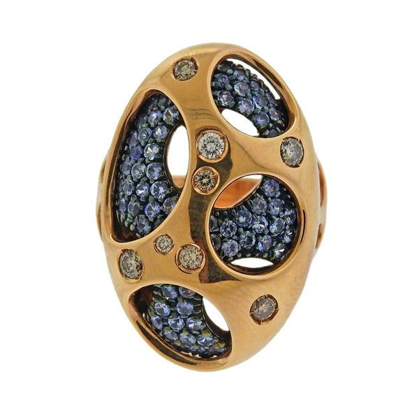 Valente 18K Rose Gold Diamond Sapphire Dome Ring (1 of 4)