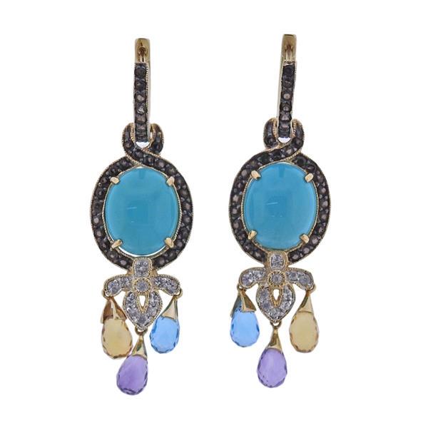 Carlo Viani 14k Gold Diamond Turquoise Cocktail Earrings (1 of 3)