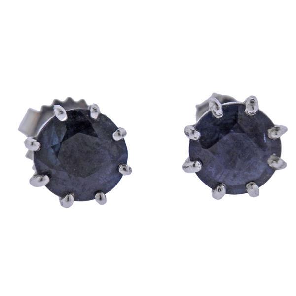 14k Gold Sapphire Stud Earrings: METAL: 14k Gold. GEMSTONES: Sapphires - 6.9mm. MEASUREMENTS: Earrings are 8.3mm. MARKED: 585 (illegible) Backs are not original/mismatched marked - 585, 14k. WEIGHT: 2.1 grams.Gemstones have not been 