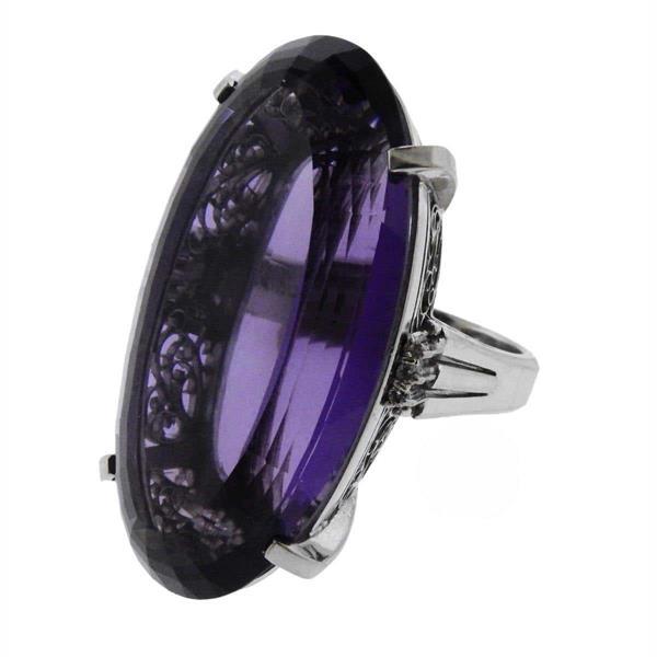 65 Carat Amethyst Diamond Platinum Cocktail Ring (1 of 4)