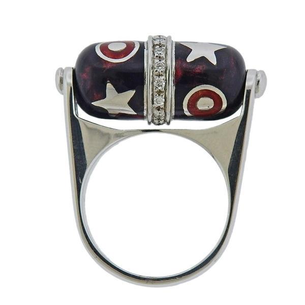 La Nouvelle Bague Gold Diamond Dark Enamel Barrel Ring (1 of 5)