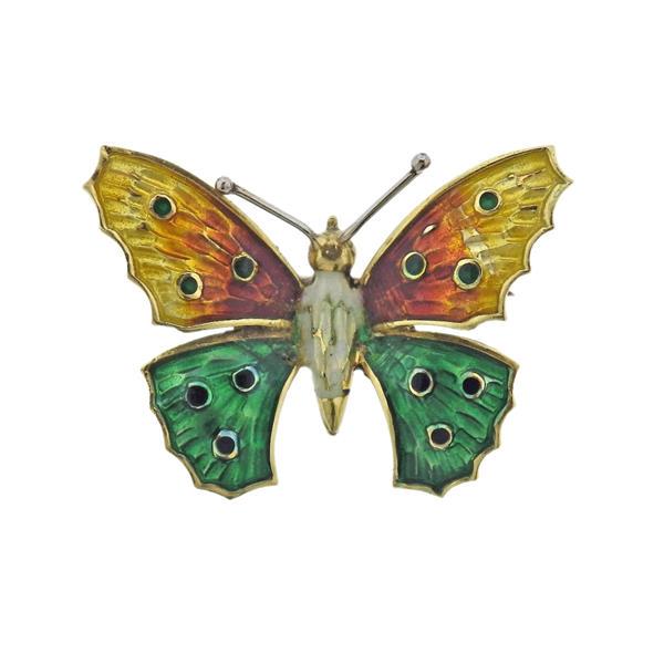 Italian 18k Gold Enamel Butterfly Brooch Pin (1 of 3)
