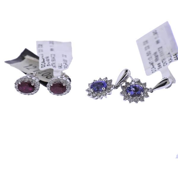 Kallati Gold Diamond Tanzanite Ruby Earrings Set (1 of 2)