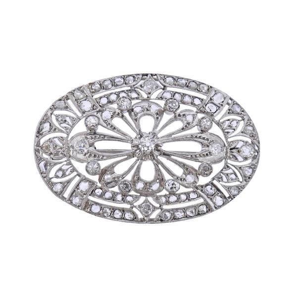 Midcentury Platinum Diamond Brooch  Pin (1 of 3)
