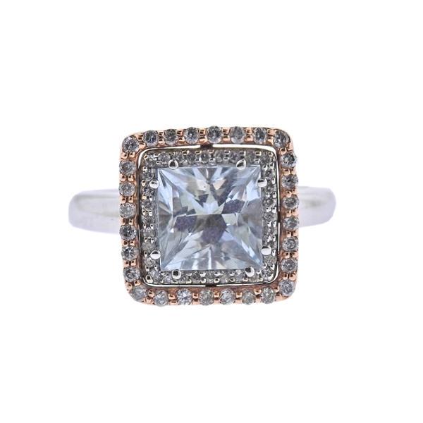 Effy 14k Two Tone Gold Diamond Aquamarine Ring (1 of 3)