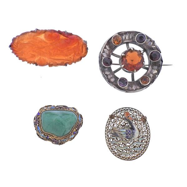 Antique Silver Gem Brooch Lot 4pc (1 of 2)