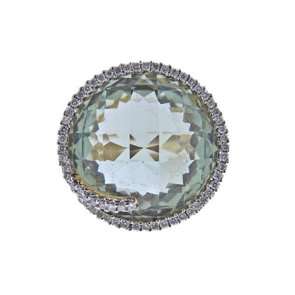 18K Gold Diamond Prasiolite Ring (1 of 4)