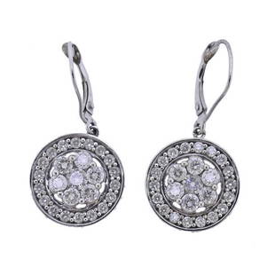 14k Gold Diamond Drop Earrings: METAL: 14k Gold. MEASUREMENTS: Earrings are 32mm long with wires, circles are 15mm in diameter. GEMSTONES: Diamonds approx. 1.90ctw. MARKED: AGW 14k. WEIGHT: 6.1 grams.Gemstones have not been graded