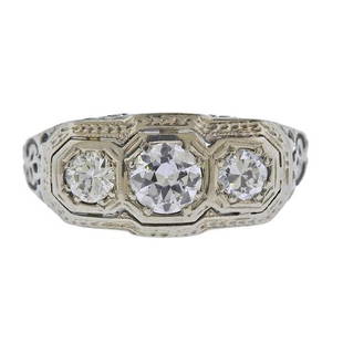 Art Deco 14k Gold Diamond Ring: METAL: 14k Gold. MEASUREMENTS: Ring size 4, top is 8.5mm wide. GEMSTONES: Diamonds approx. 0.70ctw. MARKED: FFD. WEIGHT: 2.9 grams.Gemstones have not been graded for color and clarity ,and tested for