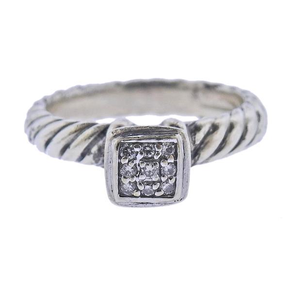 David Yurman Diamond Silver Cable Ring (1 of 3)