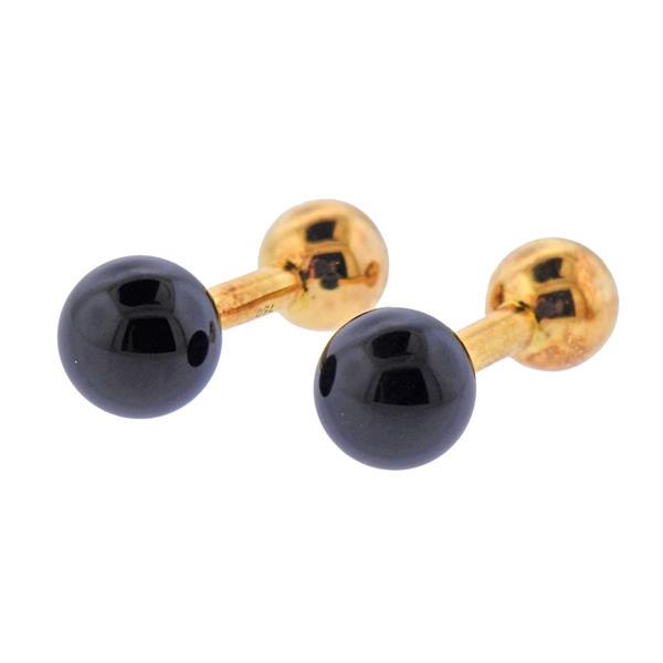 Tiffany & Co 18k Gold Onyx Barbell  Cufflinks (1 of 4)