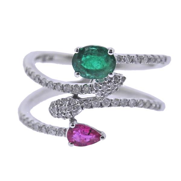 Kallati Diamond Emerald Ruby Gold Ring (1 of 3)