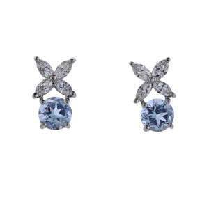 Tiffany &amp; Co Platinum Diamond Aquamarine Stud Earrings