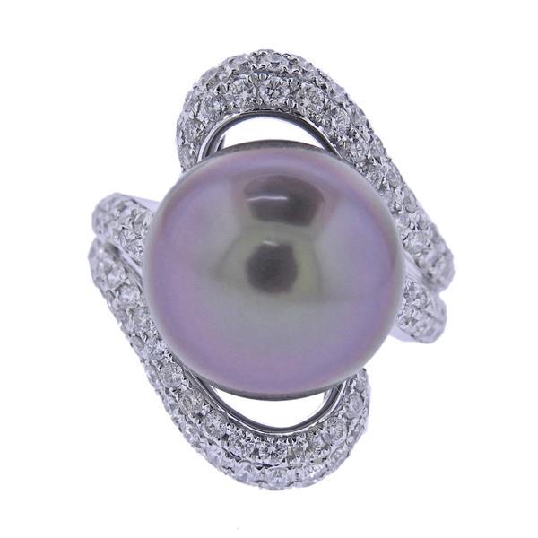 18k Gold Tahitian South Sea Pearl Diamond Ring (1 of 4)