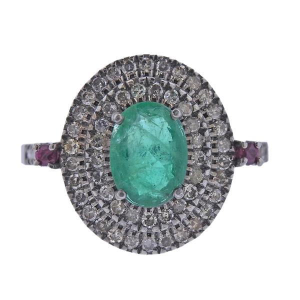 Silver 1.59ct Emerald Diamond Ruby Ring (1 of 4)