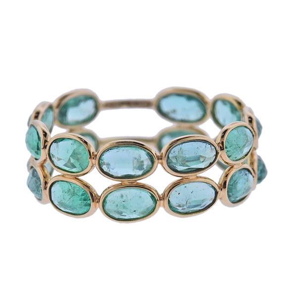 3.56ctw Emerald Two Row 18k Gold Ring (1 of 3)