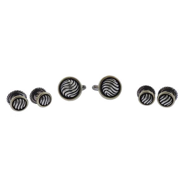 David Yurman Silver 14k Gold Cable Cufflinks Stud Set (1 of 3)