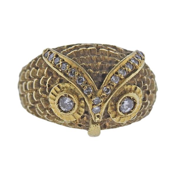 Vintage 18K Gold Diamond Owl Ring (1 of 4)