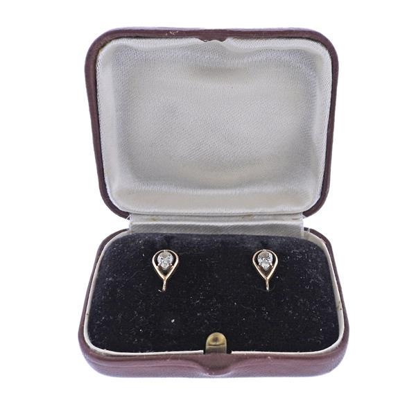 Antique Russian 14k Gold Diamond Earrings (1 of 4)