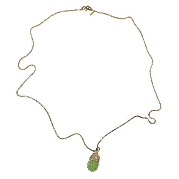 18k Gold Carved Peridot Diamond Berry Pendant Necklace (1 of 5)