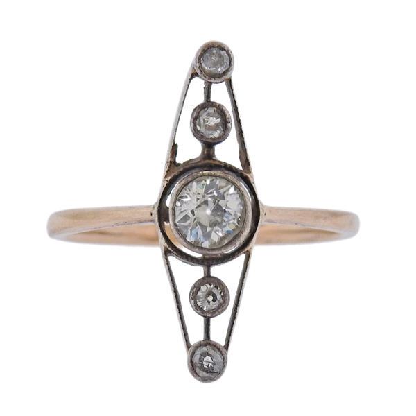 Antique Russian 14k Gold Diamond Ring (1 of 3)