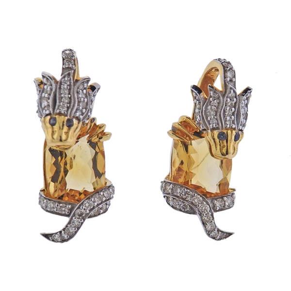 18k Gold Diamond Citrine Chimera Earrings (1 of 3)