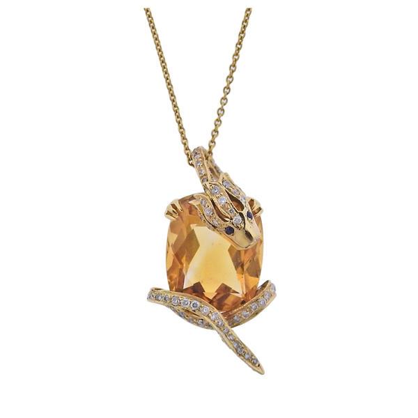 18k Gold Diamond Citrine Chimera Pendant 14k Necklace (1 of 3)