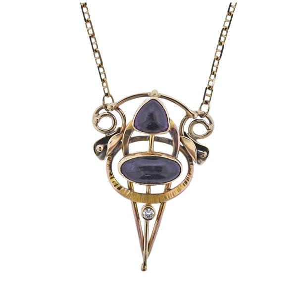 Art Nouveau  14k Gold Diamond Amethyst Pendant on UnoAerre Necklace (1 of 3)