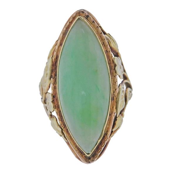 Arts & Crafts 14k Gold Jade Ring (1 of 4)