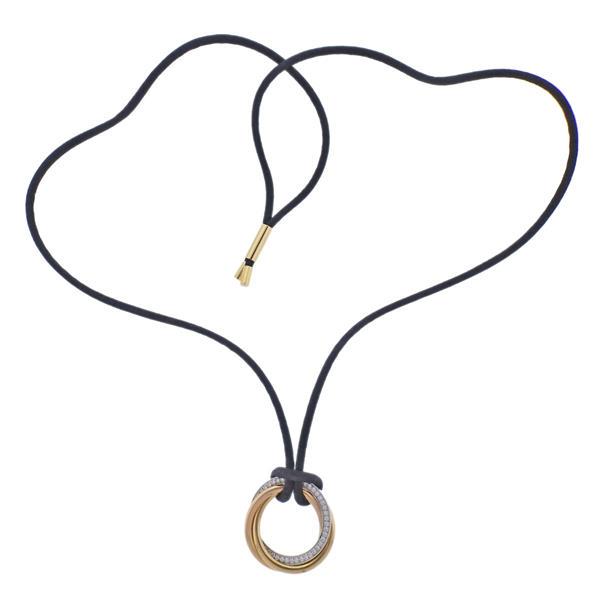 Cartier Trinity 18k Tri Color Gold Diamond Pendant Cord Necklace (1 of 3)