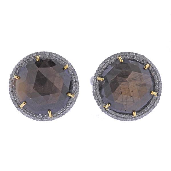 14k Gold Silver Diamond 25.43ctw Brown Sapphire Cufflinks (1 of 2)