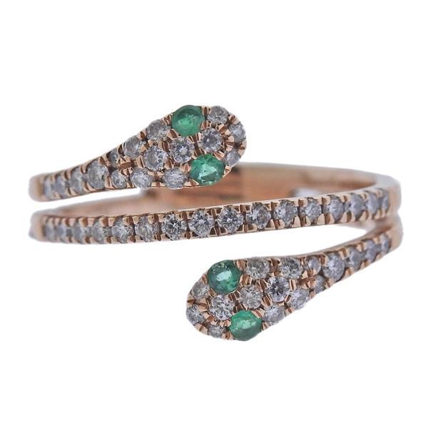 18k Gold Diamond Emerald Snake Ring (1 of 3)
